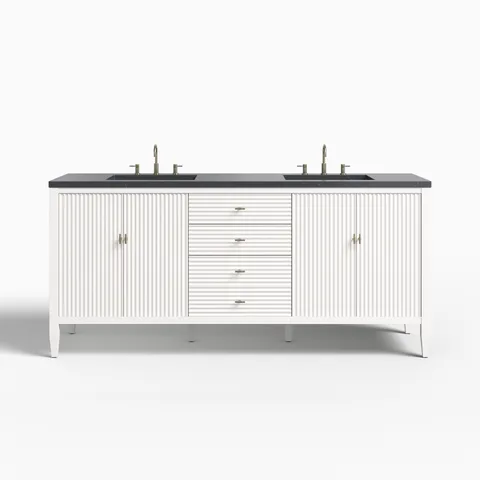 Sasha 72" Double Vanity in Bright White with 3 cm Charcoal Soapstone Quartz Top