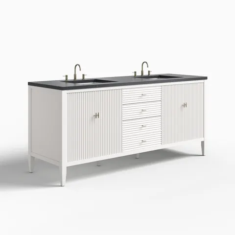Sasha 72" Double Vanity in Bright White with 3 cm Charcoal Soapstone Quartz Top