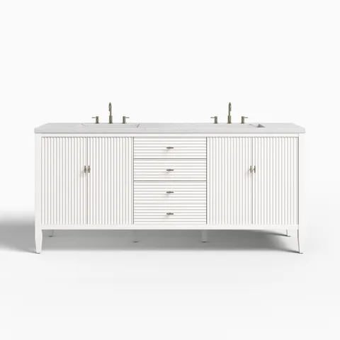 Sasha 72" Double Vanity in Bright White with 3 cm Ethereal Noctis Quartz Top