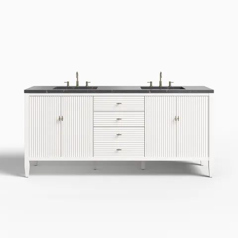 Sasha 72" Double Vanity in Bright White with 3 cm Parisien Bleu Quartz Top
