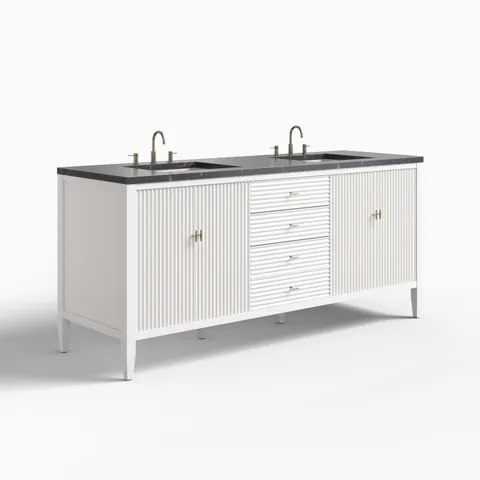 Sasha 72" Double Vanity in Bright White with 3 cm Parisien Bleu Quartz Top