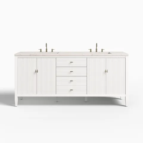 Sasha 72" Double Vanity in Bright White with 3 cm Victorian Silver Quartz Top