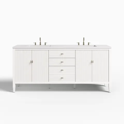 Sasha 72" Double Vanity in Bright White with 3 cm White Zeus Quartz Top