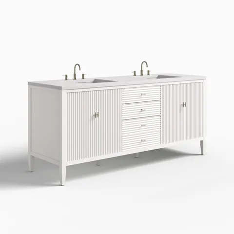 Sasha 72" Double Vanity in Bright White with 3 cm White Zeus Quartz Top