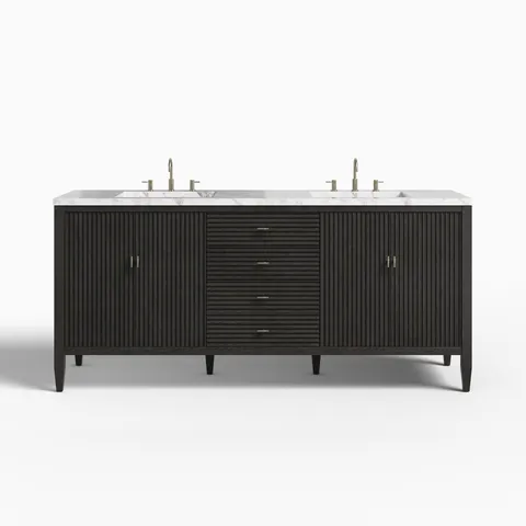 Sasha 72" Double Vanity in Carbon Oak with 3 cm Carrara White Marble Top