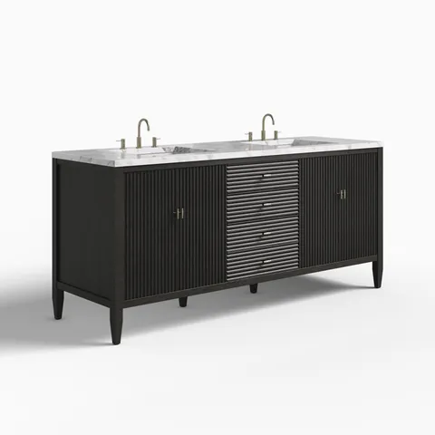 Sasha 72" Double Vanity in Carbon Oak with 3 cm Carrara White Marble Top