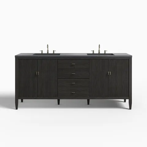 Sasha 72" Double Vanity in Carbon Oak with 3 cm Charcoal Soapstone Quartz Top
