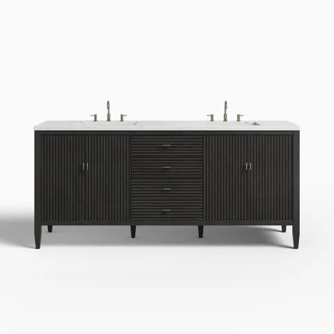 Sasha 72" Double Vanity in Carbon Oak with 3 cm Ethereal Noctis Quartz Top