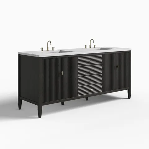 Sasha 72" Double Vanity in Carbon Oak with 3 cm Ethereal Noctis Quartz Top