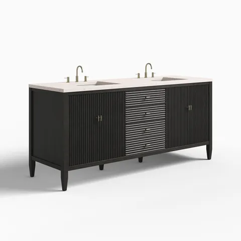 Sasha 72" Double Vanity in Carbon Oak with 3 cm Lime Delight Quartz Top