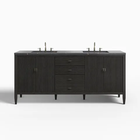 Sasha 72" Double Vanity in Carbon Oak with 3 cm Parisien Bleu Quartz Top