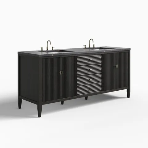 Sasha 72" Double Vanity in Carbon Oak with 3 cm Parisien Bleu Quartz Top