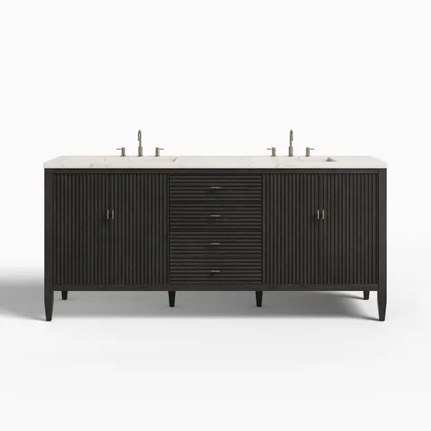 Sasha 72" Double Vanity in Carbon Oak with 3 cm Victorian Silver Quartz Top