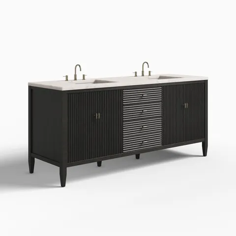 Sasha 72" Double Vanity in Carbon Oak with 3 cm Victorian Silver Quartz Top