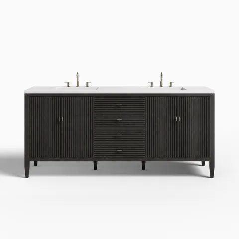 Sasha 72" Double Vanity in Carbon Oak with 3 cm White Zeus Quartz Top