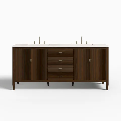 Sasha 72" Double Vanity in Mid Century Walnut with 3 cm Eternal Jasmine Pearl Quartz Top