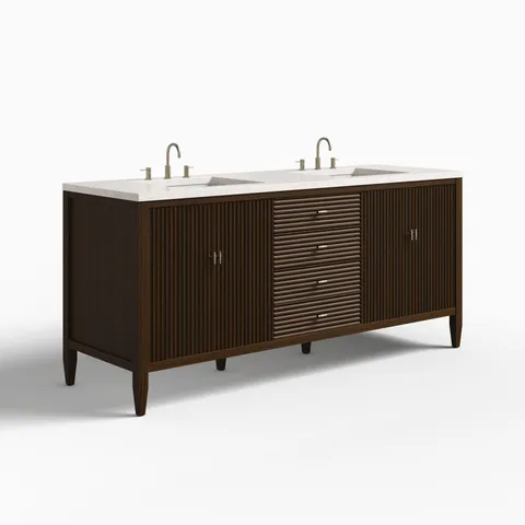 Sasha 72" Double Vanity in Mid Century Walnut with 3 cm Eternal Jasmine Pearl Quartz Top