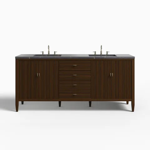 Sasha 72" Double Vanity in Mid Century Walnut with 3 cm Parisien Bleu Quartz Top
