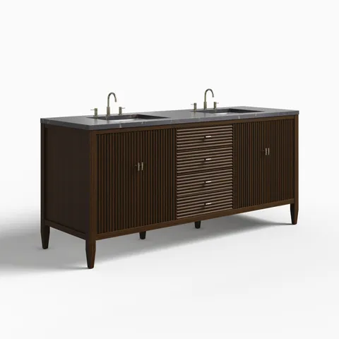 Sasha 72" Double Vanity in Mid Century Walnut with 3 cm Parisien Bleu Quartz Top