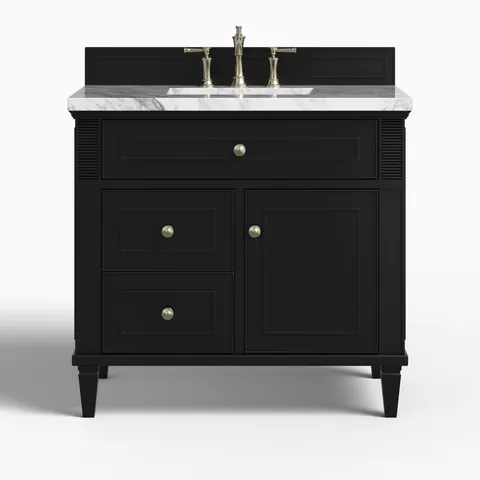 Elodie 36" Single Vanity in Black Onyx with 3 cm Carrara White Marble Top