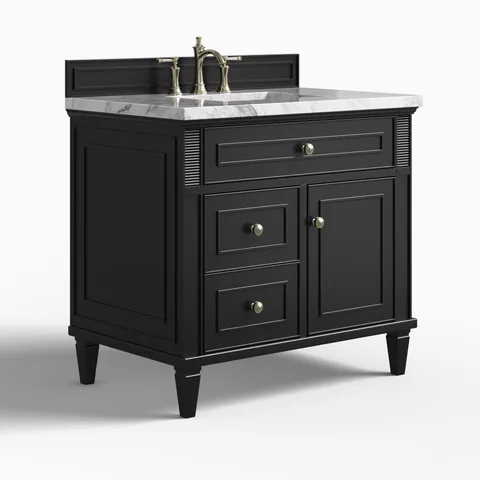 Elodie 36" Single Vanity in Black Onyx with 3 cm Carrara White Marble Top