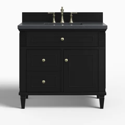 Elodie 36" Single Vanity in Black Onyx with 3 cm Charcoal Soapstone Quartz Top