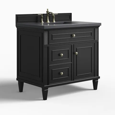 Elodie 36" Single Vanity in Black Onyx with 3 cm Charcoal Soapstone Quartz Top