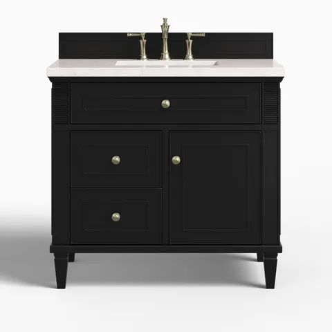 Elodie 36" Single Vanity in Black Onyx with 3 cm Eternal Jasmine Pearl Quartz Top