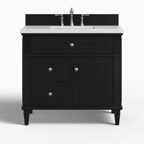 Elodie 36" Single Vanity in Black Onyx with 3 cm Ethereal Noctis Quartz Top