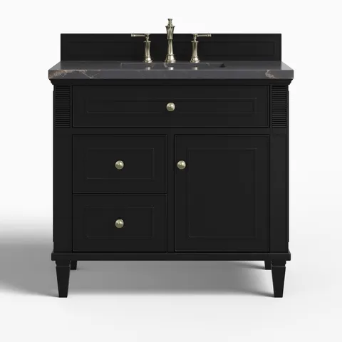 Elodie 36" Single Vanity in Black Onyx with 3 cm Parisien Bleu Quartz Top