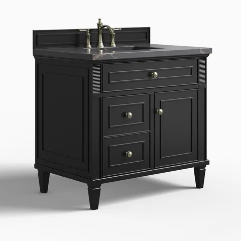 Elodie 36" Single Vanity in Black Onyx with 3 cm Parisien Bleu Quartz Top