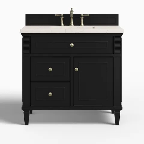 Elodie 36" Single Vanity in Black Onyx with 3 cm Victorian Silver Quartz Top