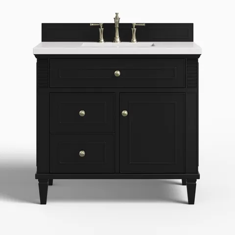 Elodie 36" Single Vanity in Black Onyx with 3 cm White Zeus Quartz Top