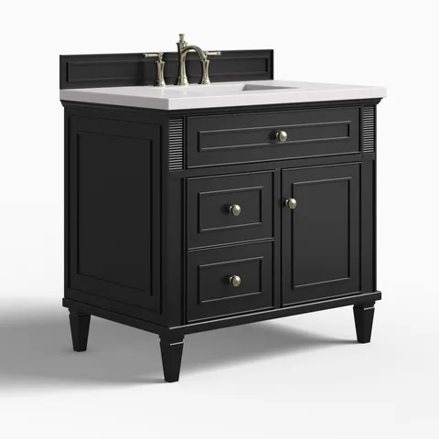 Elodie 36" Single Vanity in Black Onyx with 3 cm White Zeus Quartz Top