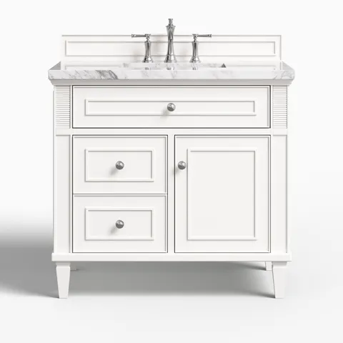 Elodie 36" Single Vanity in Bright White with 3 cm Carrara White Marble Top