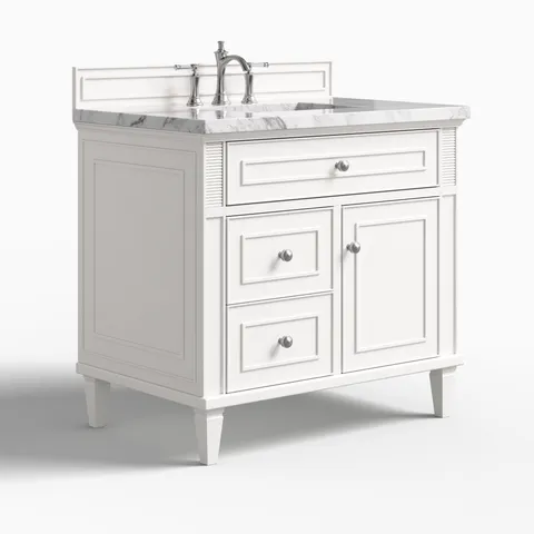 Elodie 36" Single Vanity in Bright White with 3 cm Carrara White Marble Top
