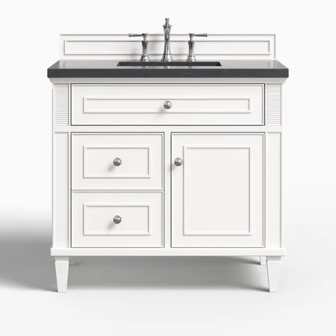 Elodie 36" Single Vanity in Bright White with 3 cm Charcoal Soapstone Quartz Top