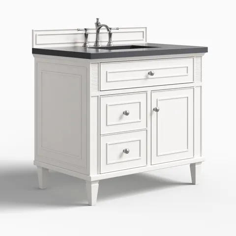Elodie 36" Single Vanity in Bright White with 3 cm Charcoal Soapstone Quartz Top