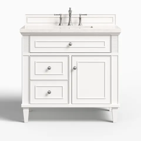 Elodie 36" Single Vanity in Bright White with 3 cm Eternal Jasmine Pearl Quartz Top