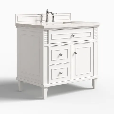 Elodie 36" Single Vanity in Bright White with 3 cm Eternal Jasmine Pearl Quartz Top