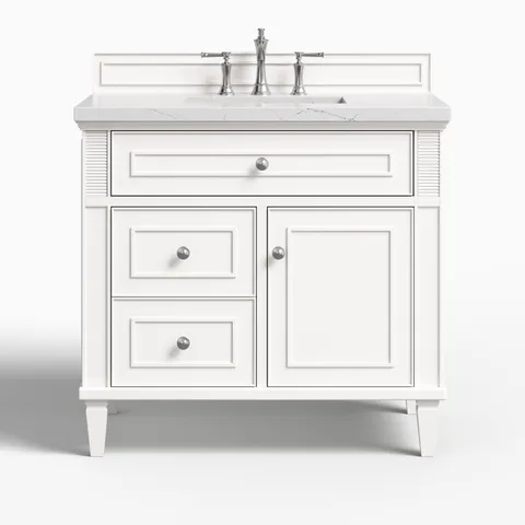 Elodie 36" Single Vanity in Bright White with 3 cm Ethereal Noctis Quartz Top