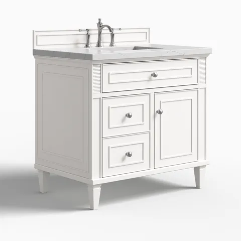 Elodie 36" Single Vanity in Bright White with 3 cm Ethereal Noctis Quartz Top
