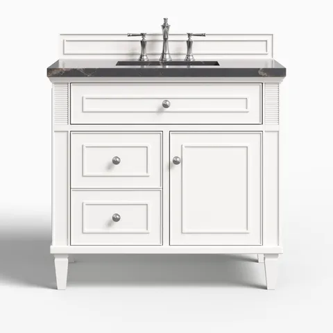 Elodie 36" Single Vanity in Bright White with 3 cm Parisien Bleu Quartz Top