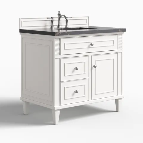 Elodie 36" Single Vanity in Bright White with 3 cm Parisien Bleu Quartz Top