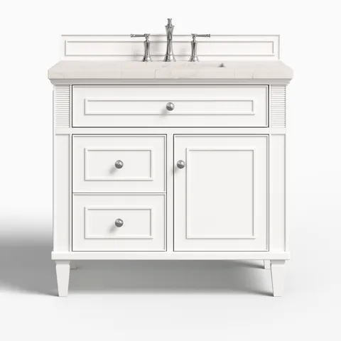 Elodie 36" Single Vanity in Bright White with 3 cm Victorian Silver Quartz Top