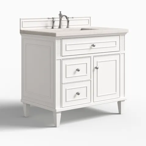 Elodie 36" Single Vanity in Bright White with 3 cm Victorian Silver Quartz Top