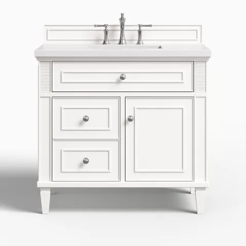 Elodie 36" Single Vanity in Bright White with 3 cm White Zeus Quartz Top