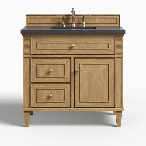 Elodie 36" Single Vanity in Light Natural Oak with 3 cm Charcoal Soapstone Quartz Top