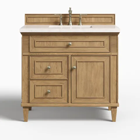 Elodie 36" Single Vanity in Light Natural Oak with 3 cm Eternal Jasmine Pearl Quartz Top