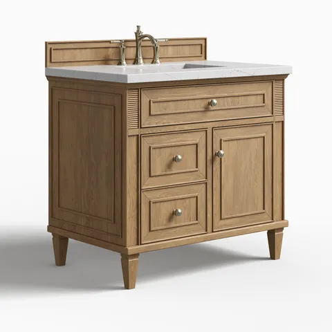 Elodie 36" Single Vanity in Light Natural Oak with 3 cm Ethereal Noctis Quartz Top